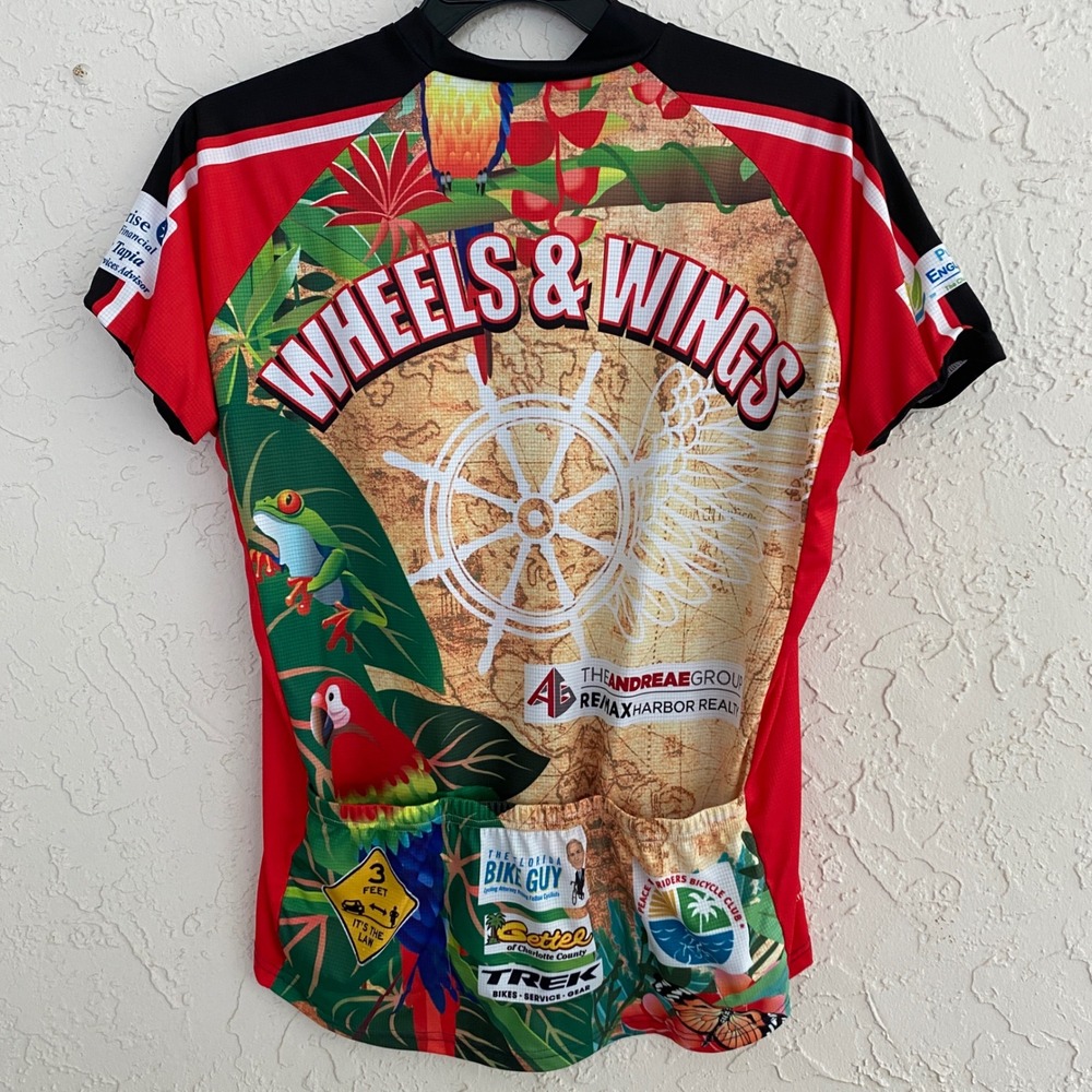 Peak 1 Sports Cycling Jersey Women 2XL Red Pirate Wheels & Wings Event Full Zip - Picture 2 of 8